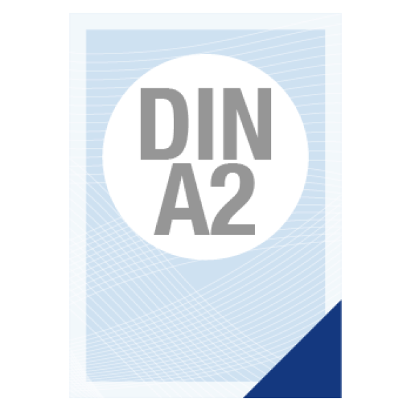 Eine einfache Grafik in Blau- und Grautönen mit Angabe der Artikelgröße, die symbolisch für den Artikel Plakat steht.